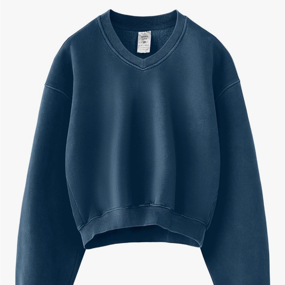 Soft Navy Blue V-Neck Sweatshirt